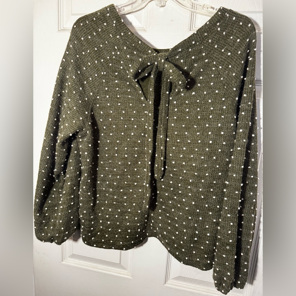 Flower & Feather Olive Green Polka Dot Sweater Sz 10